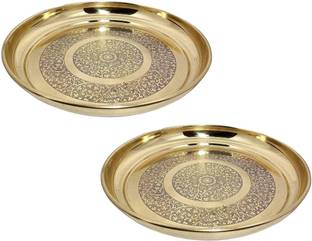 A & H ENTERPRISES Brass Dinner Full Plate / Thali For Pooja & Dining ,27 cm Each - 2 Pieces Dinner Plate