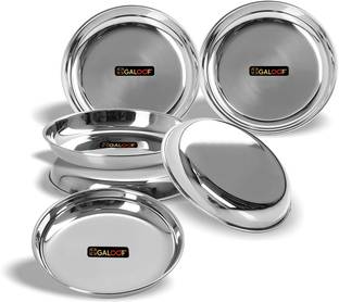 GALOOF Heavy gauge stainless steel halva /breakfst/serving plates pack of 6 Quarter Plate