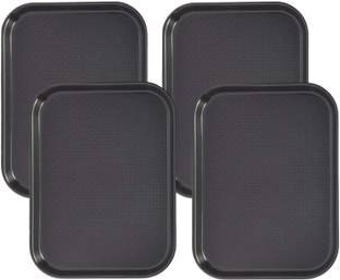 SMILERY High Raised Edges Rectangular Tray for Home Canteen 12×16 inches Black plastic Tray