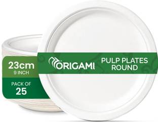 Origami Round 9 Inch (23cm) Biodegradable & Eco-friendly Bagasse Paper Plates Dinner Plate