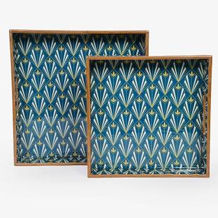 amimashop Set of 2 Handmade Wooden Trays (12" & 10") | Square Wooden Serving Tray Set Tray