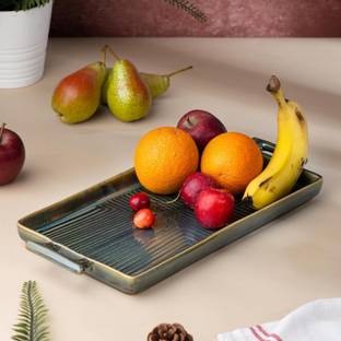 Usha Shriram Ceramic Snack Tray | Scratch/Stain Resistant | Refrigerator Safe (Design 4) Tray
