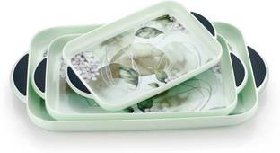 Finner Premium Quality Celebration Printed Serving Tray Set with Handle for Tea, Snack Tray