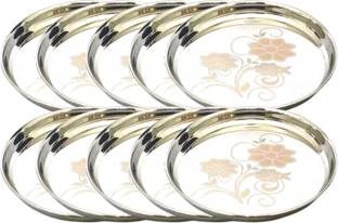 SHINI LIFESTYLE Stainless Steel Dinner Plates,Quarter Plates, Khumcha Thali/Serving Plate Quarter Plate