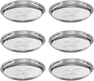 NEELAM Stainless Steel 13 22G Lazer Etching Buffet Plate, 30 cm, Silver, Set of 6 Dinner Plate