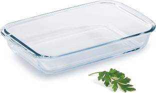 MOOZICO Borosilicate Glass Rectangular Dish With Handle 1600 ml (Microwave Safe) Baking Dish