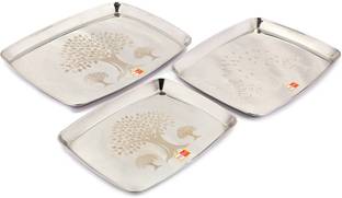 KCL Stainless Steel Jackpot Design rectangle serving tray-3pc-Dimensions-26,29,33cm Quarter Plate