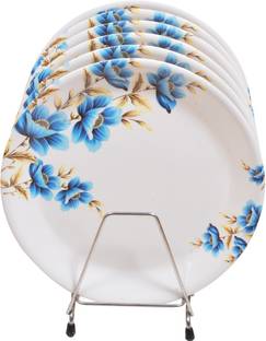 DRIZLING Unbreakable Round Melamine Floral Printed Dinner Plates for Kitchen Use (Multicolour) Sizzler Tray