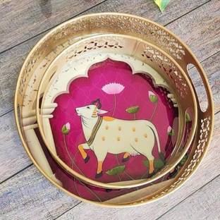 EVERYTHING EXPORTS Cow Pichwai Tray | Best for Home Decor, and Multiuse|Glossy Raisen Work Trays Tray