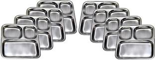 RBGIIT Pav Bhaji Plates Steel Partition, Breakfast Plates for Lunch, Dinner Kids K2 Sectioned Plate