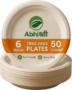 abhishree Eco-Friendly Biodegradable 6-Inch Deep Round Disposable Plate for Serving Foods Quarter Plate