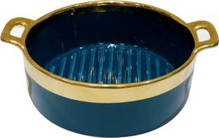 Lemon Tree Ceramic Round Deep Serving Dish Pan with Double Handle For Kitchen & Dining Tray