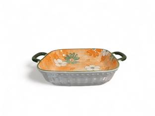 लेमन ट्री Ceramic Square Salad, Dish Serving Deep Plate with Handle For Kitchen & Dining ट्रे