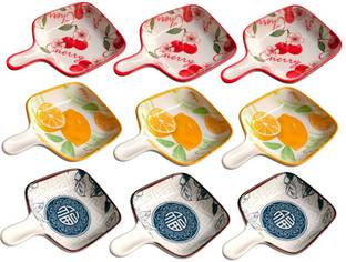 HRK Enterprise Appetizer Plates with Handle, Fruit Print Serving Dish (Set of 9) Baking Dish