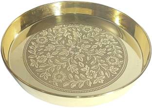 A & H ENTERPRISES Brass Full Etching Dinner Plate/Thali/Khumcha Serving & Dining ,27 cm - 1 Pc Dinner Plate