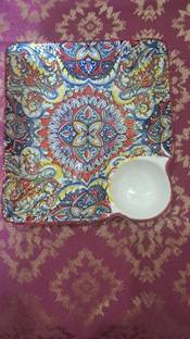 Dishy Divine Bohemian Ceramic Serving Chip & Dip Platter for Pasta,Snacks with Chutney Bowl Chip & Dip Tray