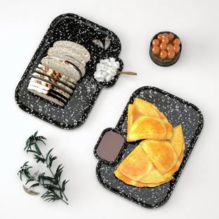 Castleite Nantes Melamin Plates Set for Serving Snacks at Home, Marble Black, Chip & Dip Tray