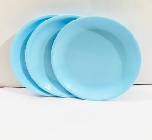 Everbuy Microwave Safe and Unbreakable Round Plastic Half Plates (Set of 3) 7.5 Inches , Aqua blue Half Plate
