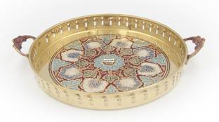 MOZO HUB Brass Red Color Round 32 cm Tray