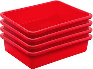 KUBER INDUSTRIES Multiuses Rectangular Plastic Large Tray, Bin, Organizer Pack of 4 (Red) Tray