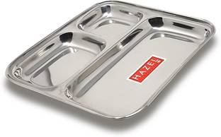 HAZEL Steel Compartment Plate Pav Bhaji Plates for Restaurant 3 in 1 Mess Plate Tray