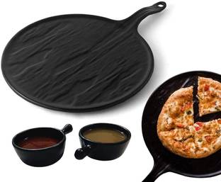 ZIDO Exclusive (Pack of 3) Serving Platter (1 Pizza Platter with 2 Dip Bowl ) Sizzler Tray