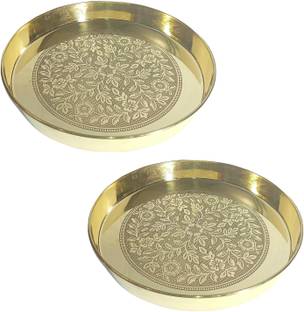 A & H ENTERPRISES Brass Full Etching Dinner Plate/Thali/Khumcha Serving & Dining ,27 cm - 2 Pc Dinner Plate