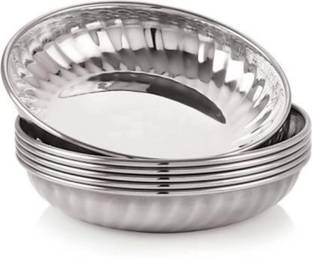 SHINI LIFESTYLE Steel Bowl Set, steel plate, Vati Katori Halwa Plate for Serving Dish Dinner Quarter Plate
