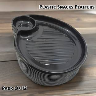 Inpro Serve Snack in Style with our Sectioned Plastic Platter Set of 12 in Black Color Sectioned Plate