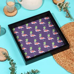Happening Hippo Flamingo Illustrated Wooden Tray - Add a Touch of Nature to Your Home Tray