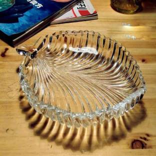 VVSS Durable Leaf Shape Tray Glass Plate for Dry Fruits/Snacks/Fruits Chutney Plate Baking Dish