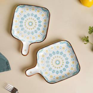Nestasia Multicolor Mandala Patterned Square Ceramic Snack Plate Baking Dish