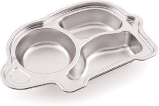 Classic Steels Stainless Steel Cat Shape 3 Compartment Plate For Kids For Food Dinner Plate Dinner Plate