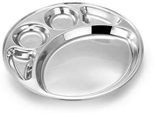 Namo International Stainless Steel Round Dinner Plate Sections Divided Trays for Kids Lunch, Camping, Events & Every Day Use Set of 2 Sectioned Plate