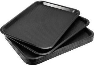 PKMSHO 12" x 16" Rectangular Serving Trays, Non-Slip Food Service Tray (Black) 6 pcs Tray