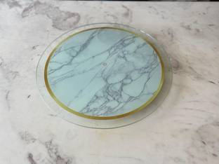 SHIYON 24-Inch Glass Revolving Lazy Susan Turntable for Dining Table-Marble Gold-S30 Chip & Dip Tray