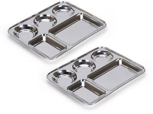 LolyKitch Stainless Steel Rectangular 5 in 1 Compartment/Dinner Plate Set of 2Pcs Dinner Plate