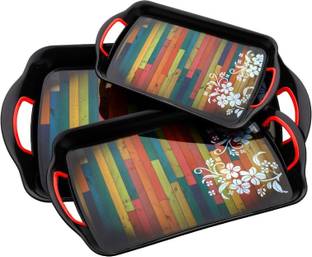 Finner lining & flowers design Tray Serving Set Plastic Serving Tray with Handle | Tray