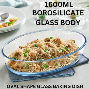 Tap2kaart 1600 ml Borosilcate Oval Glass Baking Dish Serving Tray,Oven and Microwave Safe Baking Dish