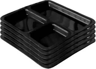 कान्हा 3 in1 Food-Grade Virgin Plastic (Microwave-Safe) Pav Bhaji Plate Snacks Plate Appetizer Plate Square Plate Sectioned Plate For Home , Restaurant , Birthday Party Picnic (10 inch x 10 inch) Made in India सेक्शन्ड प्लेट