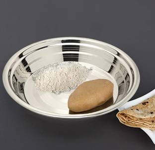 SAUBHAGYA Stainless Steel Aata Parat, Atta Dough Flour Kneading Mixing Medium 15inches Paraat