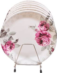 DRIZLING Unbreakable Square Melamine Floral Printed Dinner Plates for Kitchen Use (Multicolour) Sizzler Tray