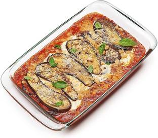 JIGSHTIAL Rectangular Borosilicate Microwave Safe Glass Tray with Handle Baking Dish Baking Dish