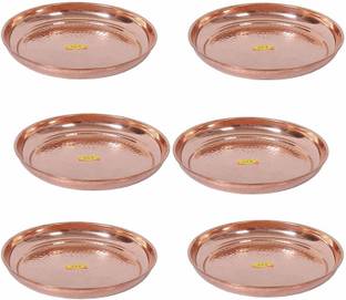Shivshakti Arts Handmade Pure Copper Plate Small Sized Hammered Deisgned Thali Dinner Plate