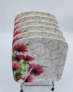 Perfectdine 11 inch Red Flower Printed Melamine Dinner/Lunch Plates, Full Set of 6 Dinner Plate