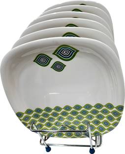 Evaware International Melamine Rectangular Green Full Plate||Starter Windflower Printed Dinner Plates Dinner Plate