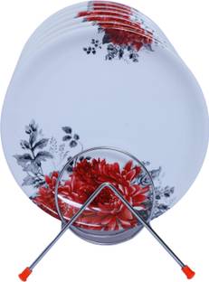 ड्रिज़्लिंग Floral Printed Melamine Round Snacks/Starters Quarter Dinner Plates/Plates for Kitchen Use सिज़लर ट्रे