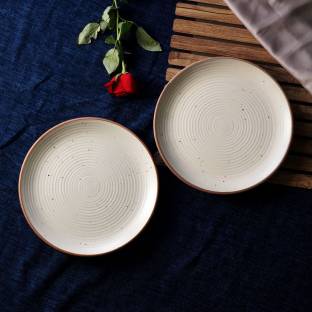 FREAKWAY Handmade & Handcrafted Ceramic Stoneware Cream White Plate(10 inch Diameter) Set of 2 Dinner Plate