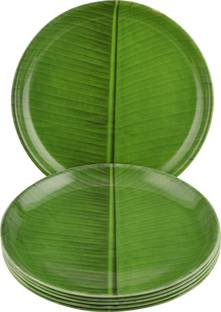 Dine With Us Unbreakable & Microwave Safe Round Printed Green Polypropylene Dinner Plates Freezer Safe Set Of 6 Dinner Plate