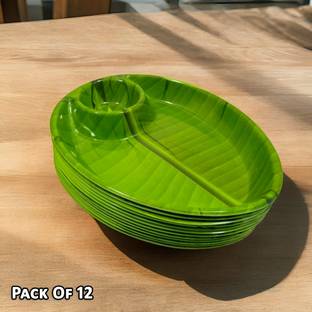 Inpro Stylish Designer Shape Melamine Serving Snacks Platter set of 12 in Green Color Quarter Plate